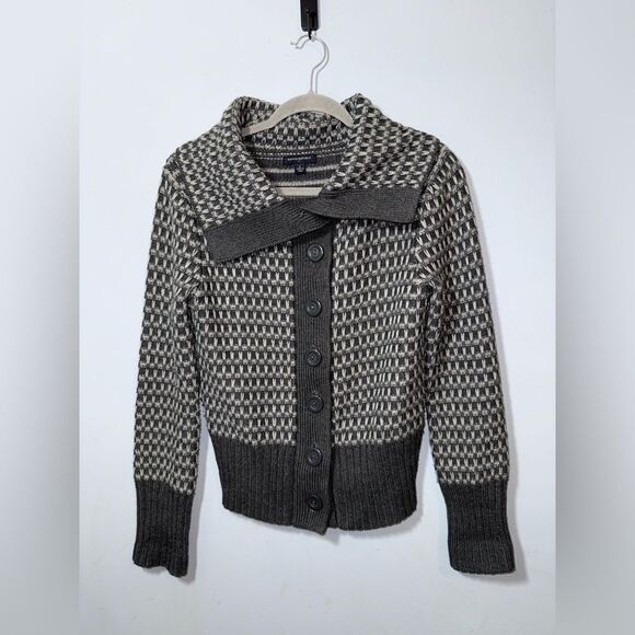 Banana Republic Wool Blend Button Up Cowl Neck Womens Cardigan grey SZ Small EUC - Picture 1 of 8